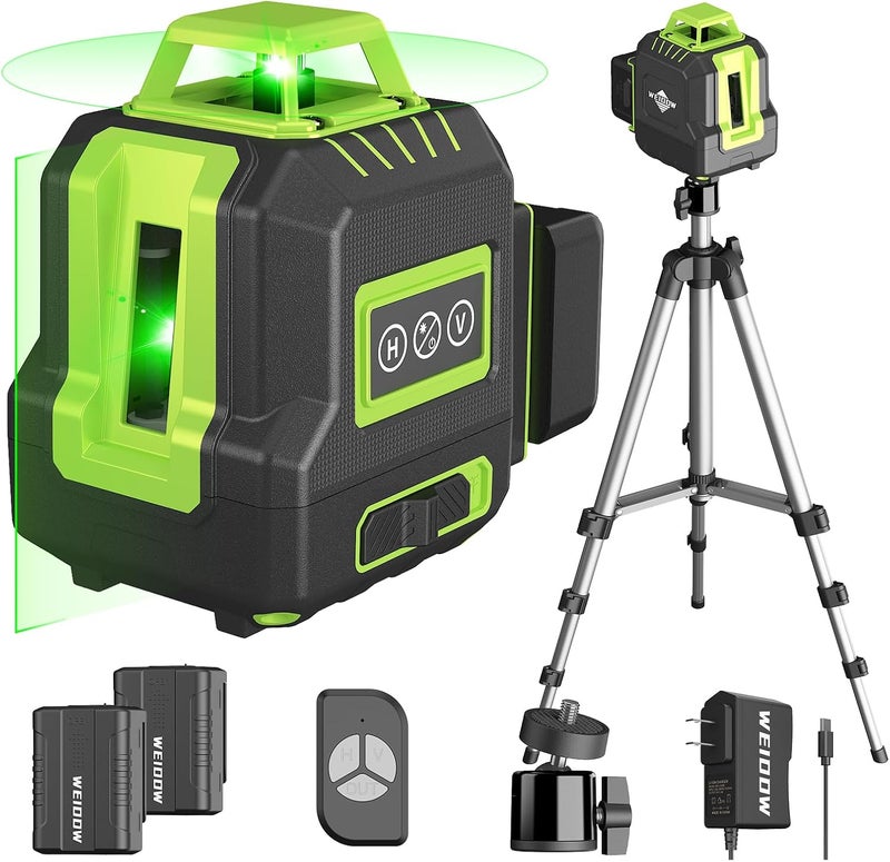 WEIDDW 360° Laser Level with Tripod 40in, Self Leveling Laser Level with Pulse Mode, Li-ion Battery*2， Green Line Laser Leveler Tool for DIY Project - Image 1